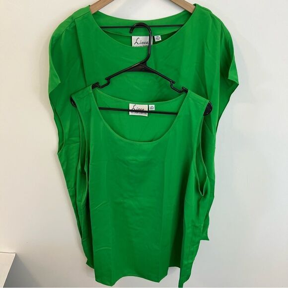 New Linea by Louis Dell'Olio Caftan and Tank Set in Grass Green | Size 2X - Picture 2 of 14